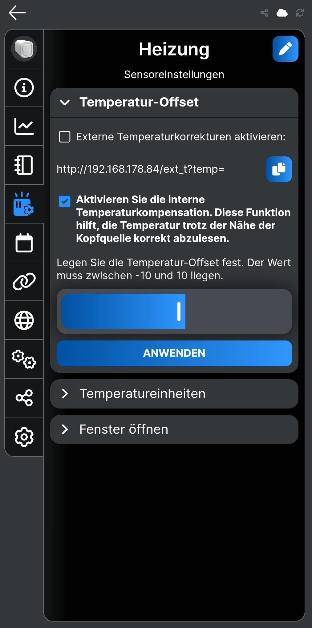 Shelly Thermostat Temperatur-Offset