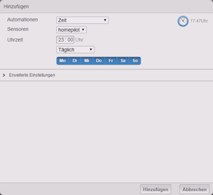 Die Szene soll jeden Tag um 23:00 Uhr ausgeführt werden.
