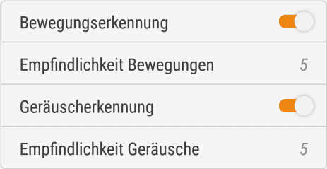 Die Genauigkeit der Bewegungs- & Geräuscherkennung kann auch eingestellt werden.