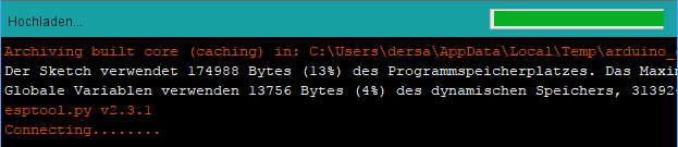Die Arduino IDE zeigt dir einige Meldungen an.