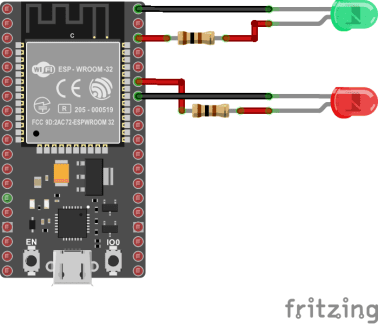 Für das ESP32 Tutorial werden zwei LEDs an das Board angeschlossen.