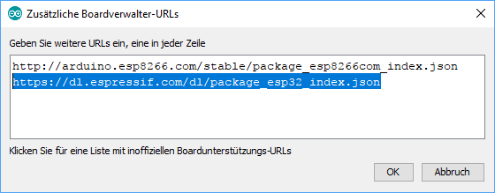 Für das ESP32 Tutorial muss hier die URL eingetragen werden.