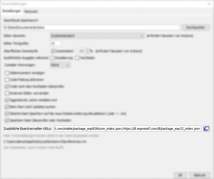 Hier muss der ESP32 hinzugefügt werden.