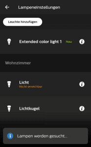 Die Lampe wurde sofort in der Hue-App gefunden.