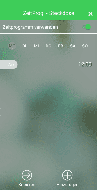 Das Zeitprogramm wird für jeden Tag individuell angezeigt.