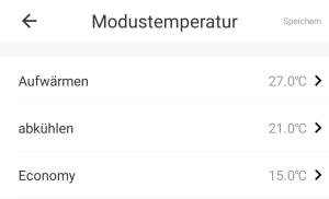 Hier kann die Modustemperatur konfiguriert werden.